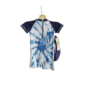 Beetle & thread NWT boys navy tie-dye swim romper with hat 6 months
